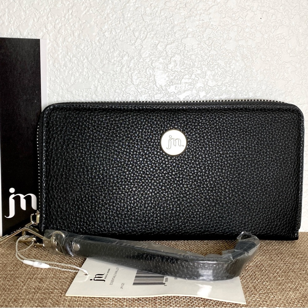 Jessica Moore Essentials Black Textured Wallet with Wrist Strap
